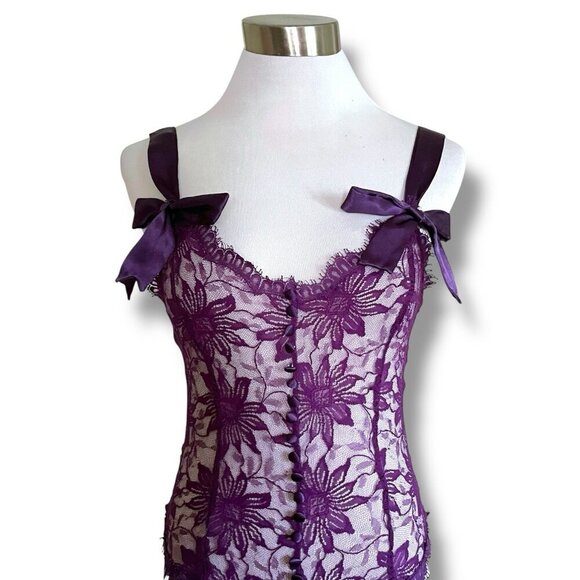 Vintage Victorias Secret Gold Label Teddy Sz Small Purple Lace Sheer Bow Straps - Picture 2 of 10